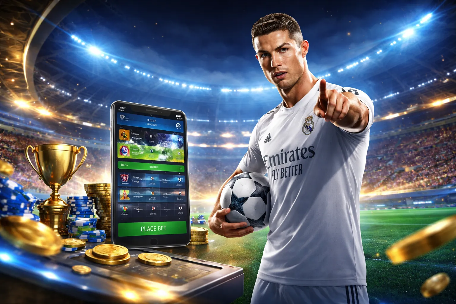 Sân vận động với trận bóng đá sôi động, thể hiện cá cược thể thao m 88online